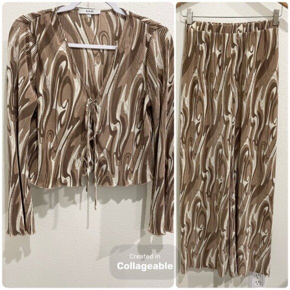 Anthropologie Boho Mod Swirl Pattern Set Feminine Front Tie Wide Leg Pleated - Picture 2 of 13